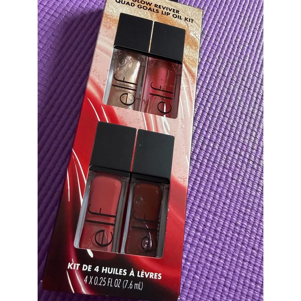 New e.l.f. Cosmetics Glow Reviver Lip Oil Quad Goals Set 4 Full Size Glosses